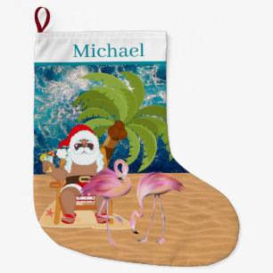 Grande Chaussette De Noël Plage cool Père Noël ajouter le nom Grand magasi
