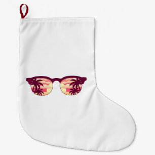 Grande Chaussette De Noël Plage des palmiers au coucher du soleil Vacances d