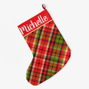 Grande Chaussette De Noël Plaid avec nom