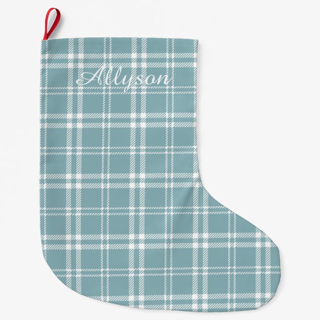 Grande Chaussette De Noël Plaid bleu (Devant)