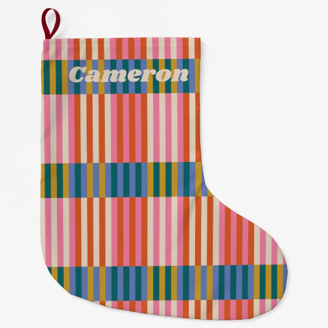 Grande Chaussette De Noël Plaid Festif Moderne (Devant)