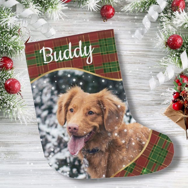 Grande Chaussette De Noël Plaid Moderne Personnalisé Animaux de Noël Stocker (Créateur téléchargé)