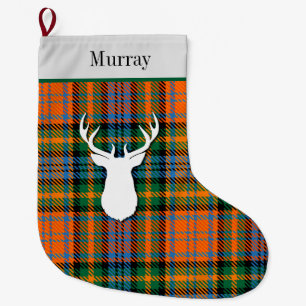 Grande Chaussette De Noël Plaid personnalisé Muray Tartan vert orange