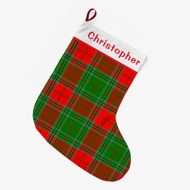 Grande Chaussette De Noël Plaid rouge et vert personnalisé (Devant (Accrochage))