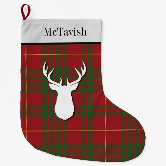 Grande Chaussette De Noël Plaid rouge vert Tartan McTavish personnalisé (Devant)