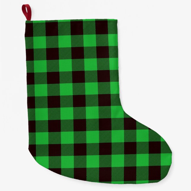 Grande Chaussette De Noël Plaid vert (Devant)