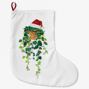 Grande Chaussette De Noël Plante Pothos Suspendue Chapeau de Père Noël Lumiè