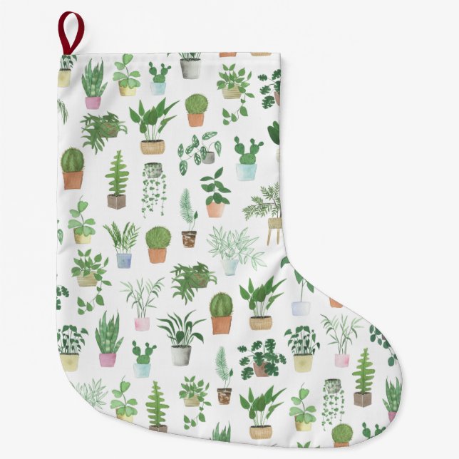 Grande Chaussette De Noël Plantita House Plantes et Pots Motif (Devant)