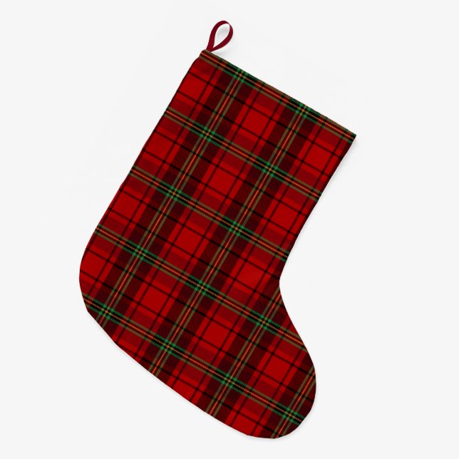 Grande Chaussette De Noël Plaques douillettes rouge noir vert (Devant (Accrochage))
