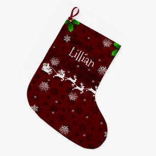 Grande Chaussette De Noël Poignée rouge Père Noël et sertissage de rennes
