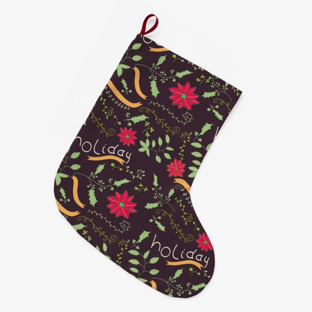 Grande Chaussette De Noël poinsettia (Devant (Accrochage))