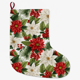Grande Chaussette De Noël Poinsettia de Noël – Décoration florale de fêtes