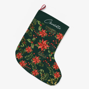 Grande Chaussette De Noël Poinsettia Mistletoe Noël Floral