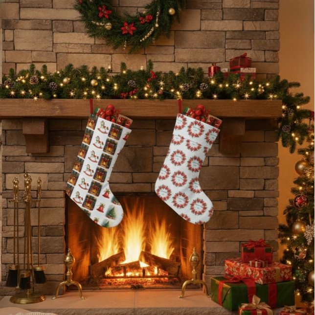 Grande Chaussette De Noël Poinsettia Wreath "Merry Christmas 2025 (Créateur téléchargé)