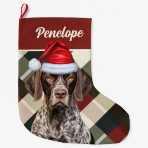 Grande Chaussette De Noël Pointeur Mince Pointeur Chien Rouge Profond Plaid 