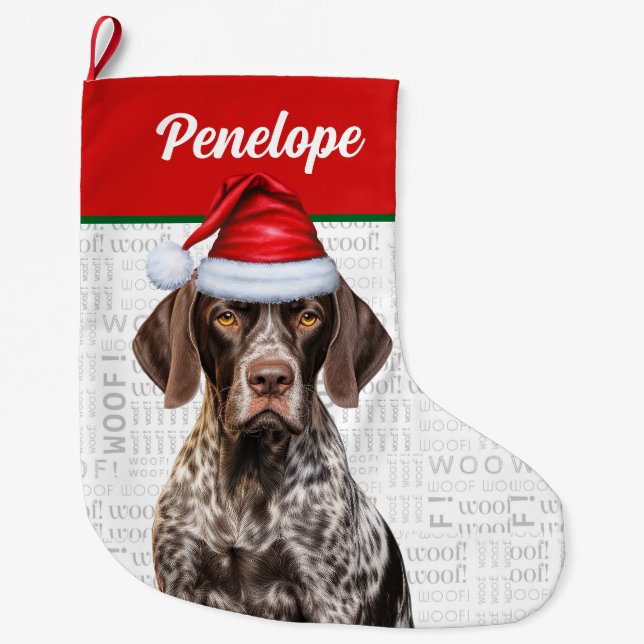 Grande Chaussette De Noël Pointeur Shorthair allemand de Noël avec le nom Wo (Devant)