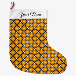 Grande Chaussette De Noël Points dorés lumineux motif noir blanc propre nom