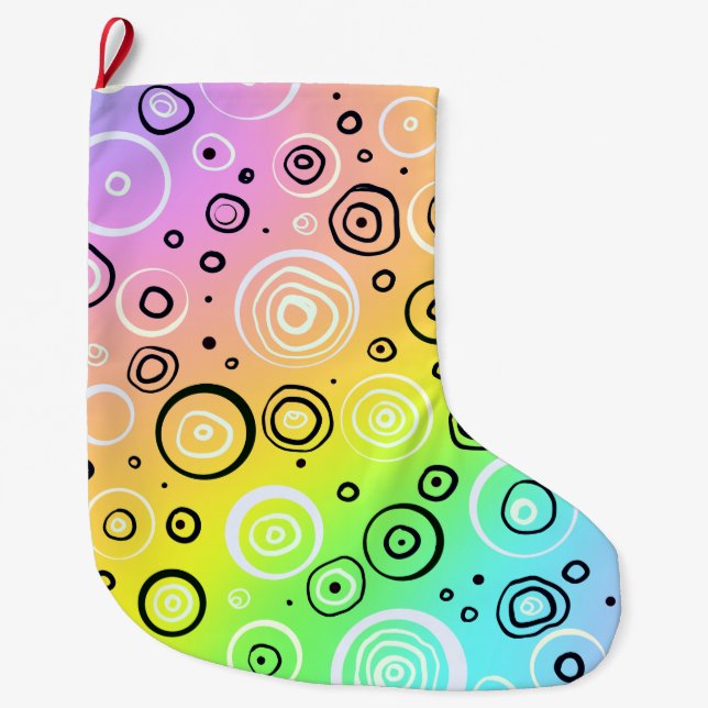 Grande Chaussette De Noël Points et cercles arc-en-ciel (Devant)