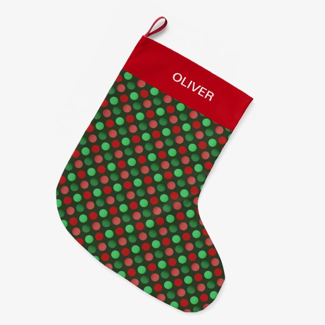 Grande Chaussette De Noël Points verts et rouges (Devant (Accrochage))