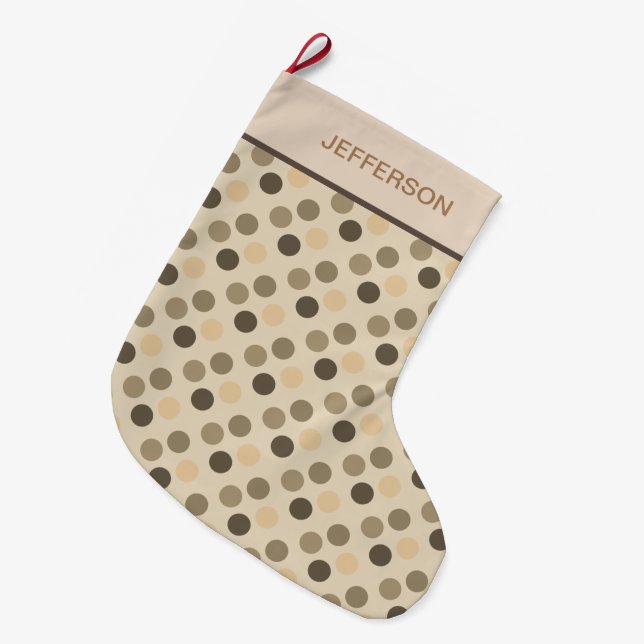 Grande Chaussette De Noël Pois beige et Brown (Devant (Accrochage))