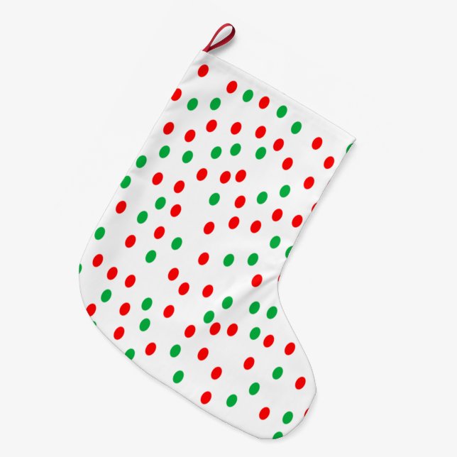 Grande Chaussette De Noël Pois de Noël vert et rouge (Devant (Accrochage))