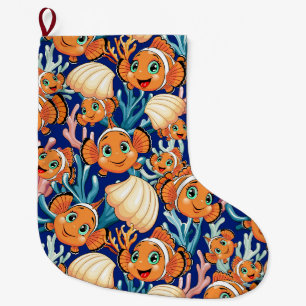 Grande Chaussette De Noël Poisson clown Dessin animé mignon Famille Sous l'e
