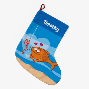 Grande Chaussette De Noël Poisson et appât dans l'amour Noël Stocker