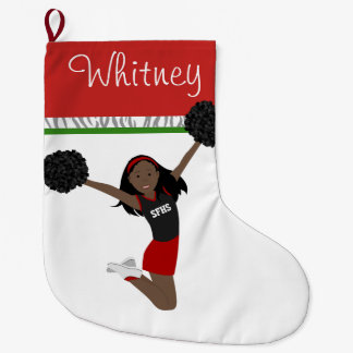 Grande Chaussette De Noël Pom-pom girl afro-américain en rouge et noir