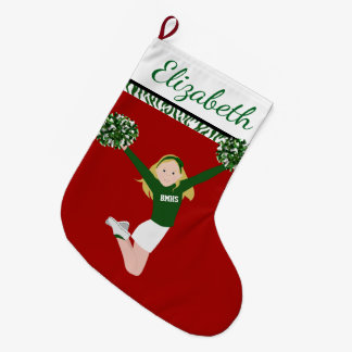 Grande Chaussette De Noël Pom-pom girl Blonde En Vert Et Blanc