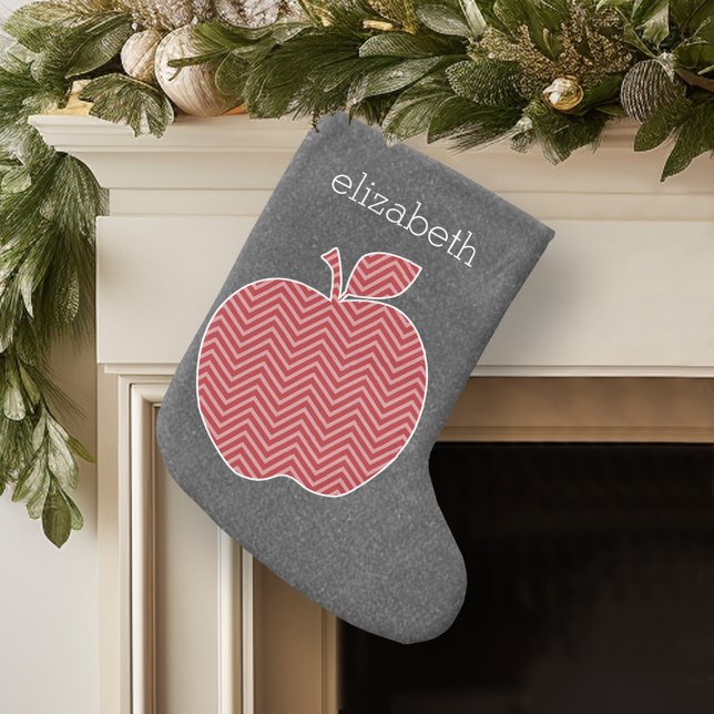 Grande Chaussette De Noël Pomme enseignant personnalisée avec Motif Chevron  (Personalized Christmas Stocking)