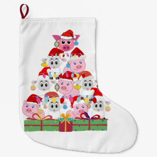 Grande Chaussette De Noël Porcs et moutons de Noël mignons