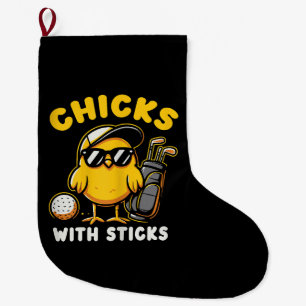 Grande Chaussette De Noël Poussins Avec Bâtons Golfer Girl Golf Club Gol