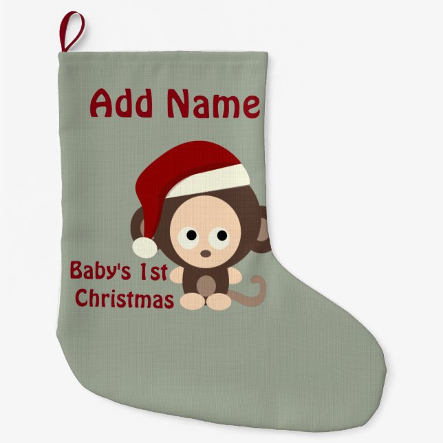 Grande Chaussette De Noël Premier singe de Père Noël de Noël du bébé mignon (Devant)