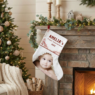Grande Chaussette De Noël Première Noël de bébé personnalisée avec baie phot
