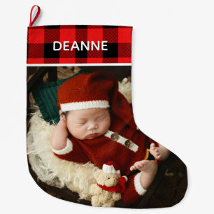 Grande Chaussette De Noël Première photo de Noël du bébé rouge 1