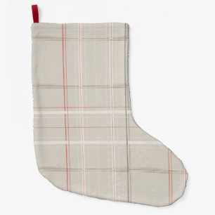 Grande Chaussette De Noël Premium Classique Carreaux De Cabine Beige Haute Q