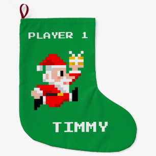 Grande Chaussette De Noël Prise en charge de Noël personnalisée de 8 bits po
