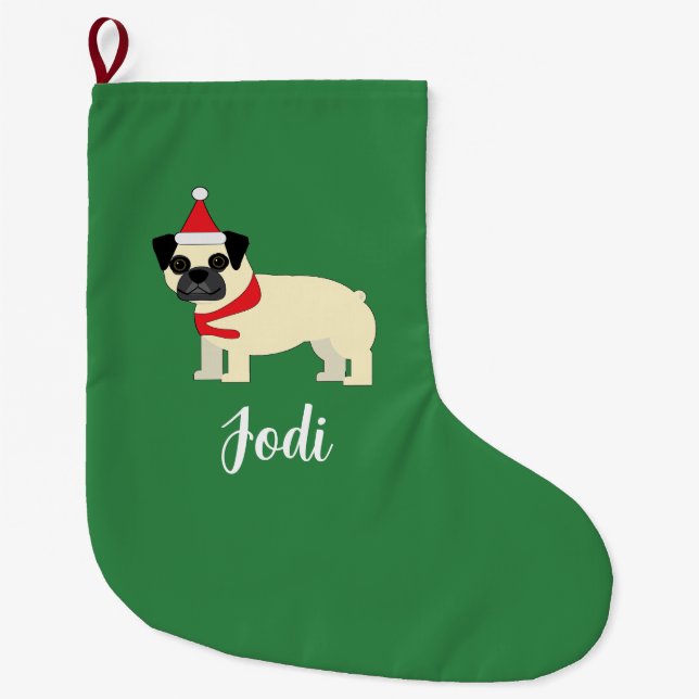 Grande Chaussette De Noël Pug de Noël (Devant)
