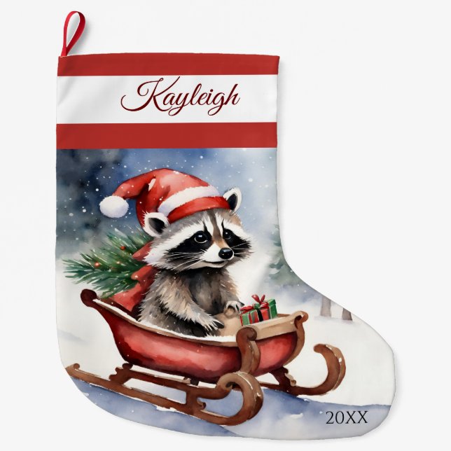 Grande Chaussette De Noël Raccoon couchage Grand stock de Noël (Devant)