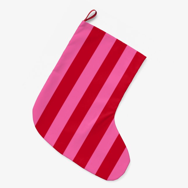 Grande Chaussette De Noël Rayures de menthe rose et rouge (Devant (Accrochage))