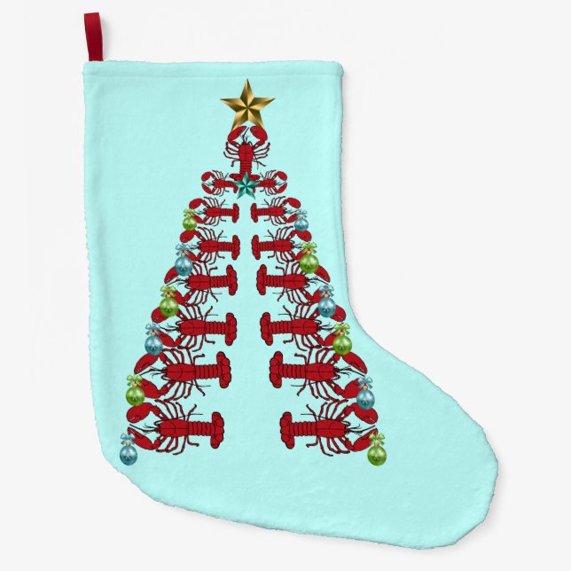 Grande Chaussette De Noël Récipiendaire de Noël Cute Lobster Plage nautique (Devant)