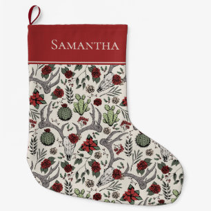 Grande Chaussette De Noël Red and Green Country Cowgirl Christmas Antlers