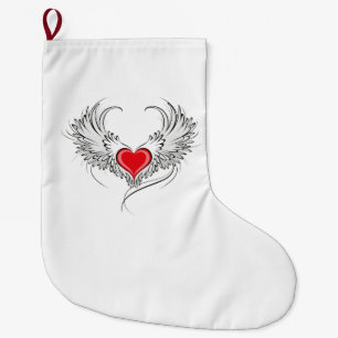 Grande Chaussette De Noël Red Angel Coeur avec ailes