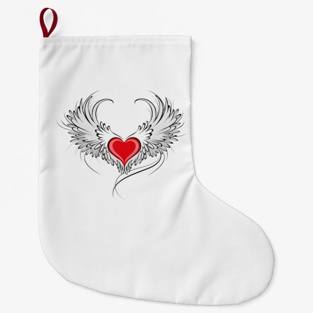 Grande Chaussette De Noël Red Angel Coeur avec ailes (Devant)