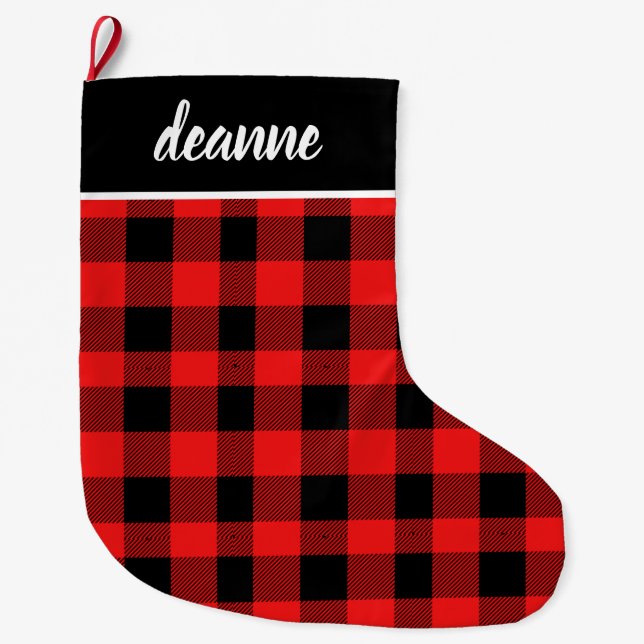 Grande Chaussette De Noël Red Buffalo Plaid Baby's First Christmas (Devant)
