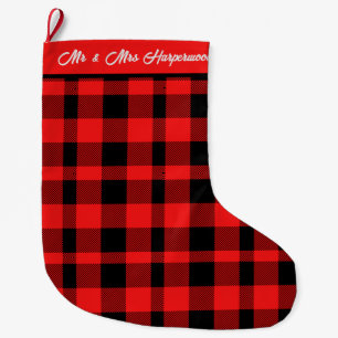 Grande Chaussette De Noël Red Buffalo Plaid first Christmas Mr & Mrs Couple