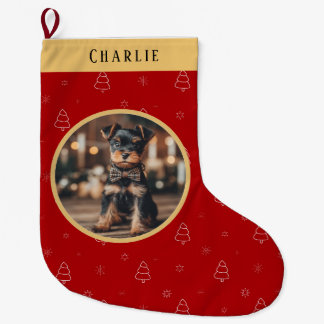 Grande Chaussette De Noël Red Christmas Dog Name Holiday Keepsake