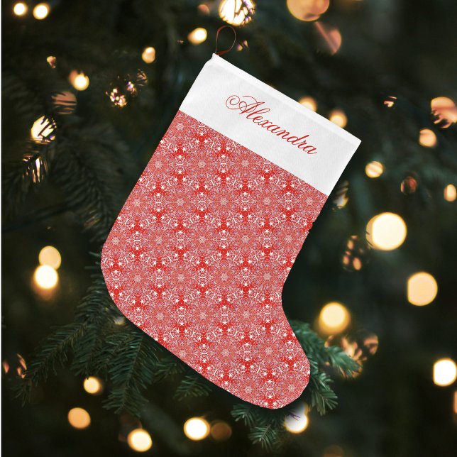 Grande Chaussette De Noël Red Christmas Snowflake Motif personnalisé (Créateur téléchargé)