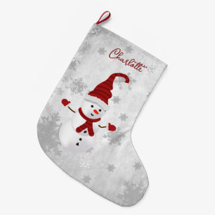 Grande Chaussette De Noël Red Cute Snowman Holiday Stocking