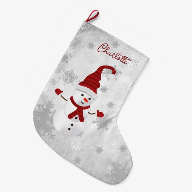 Grande Chaussette De Noël Red Cute Snowman Holiday Stocking (Devant (Accrochage))